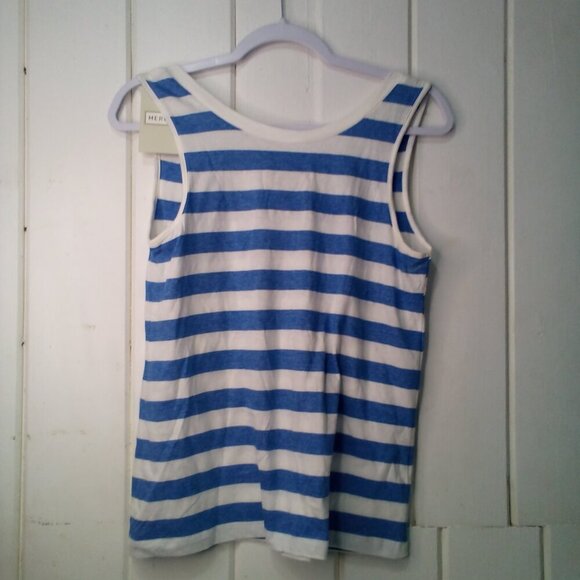 Merona Key Hole Tank S Sleeveless Soft Stretch Nautical Stripe Blue White - Picture 10 of 14
